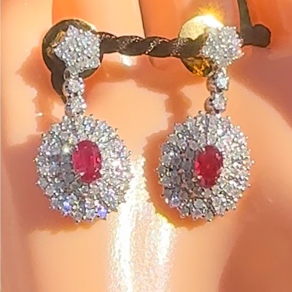 Natural Burmese Ruby and Diamond Earrings in 18 k solid gold ⭐️New⭐️ - Picture 8 of 12